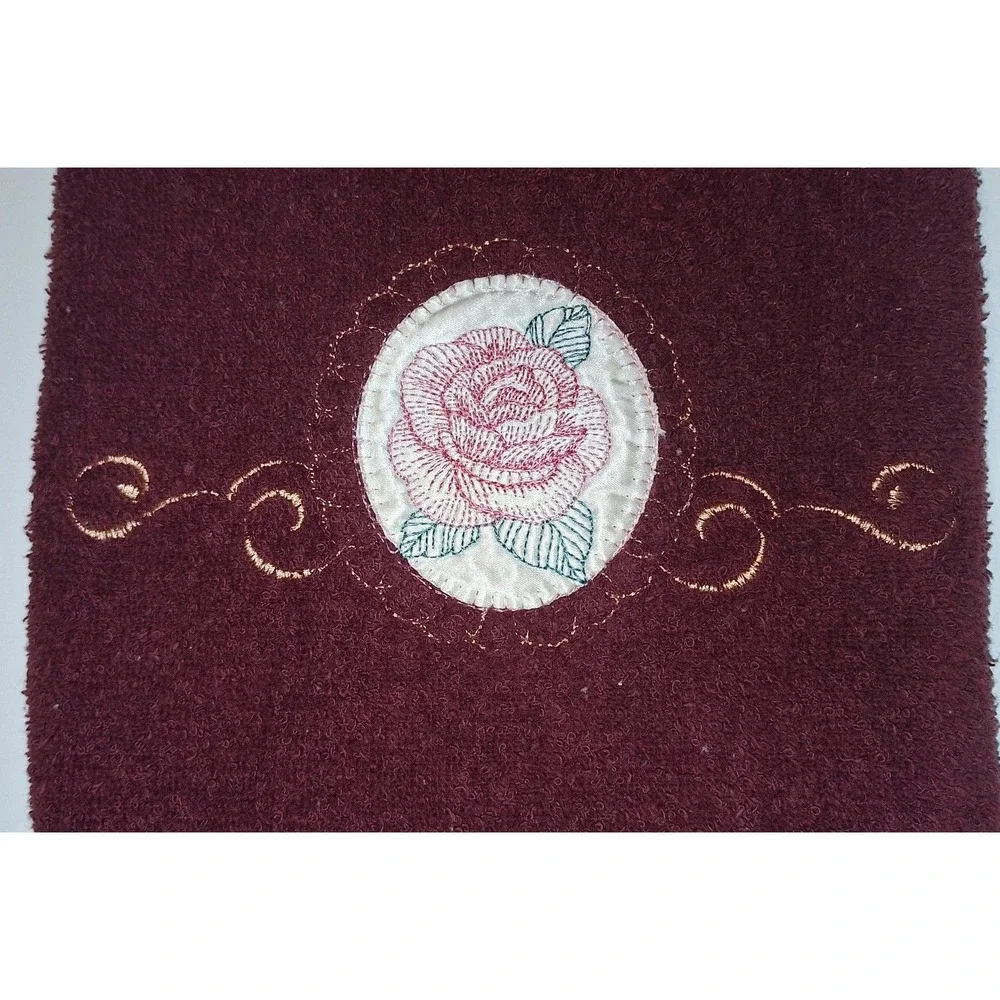 Cannon Vintage Burgundy‎ Towel Set 4pc Pink Rose Floral Applique Cotton Canada